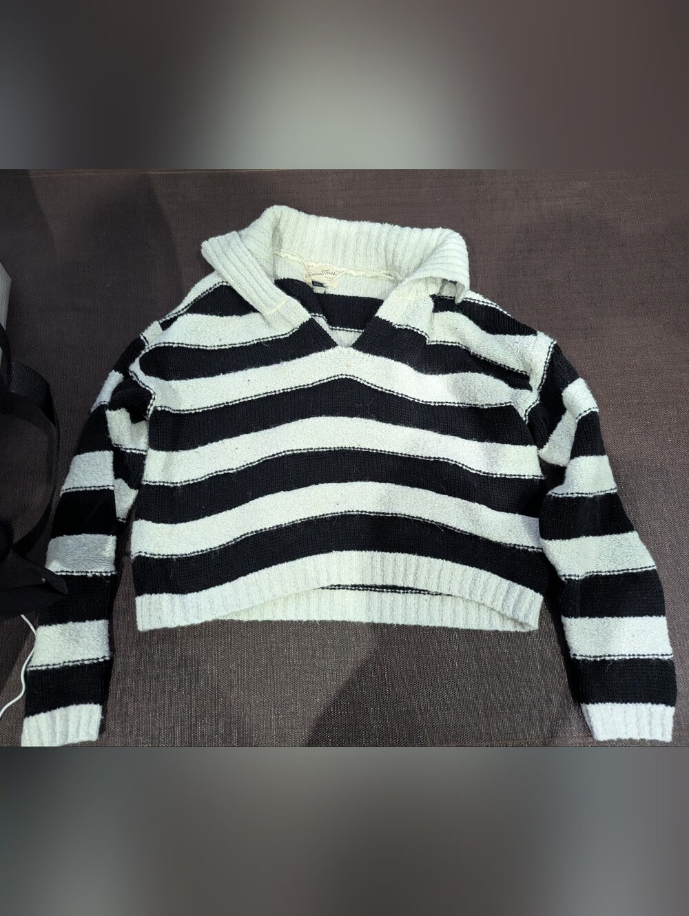 Universal Thread Black and White Striped Cowl Cropped Sweater